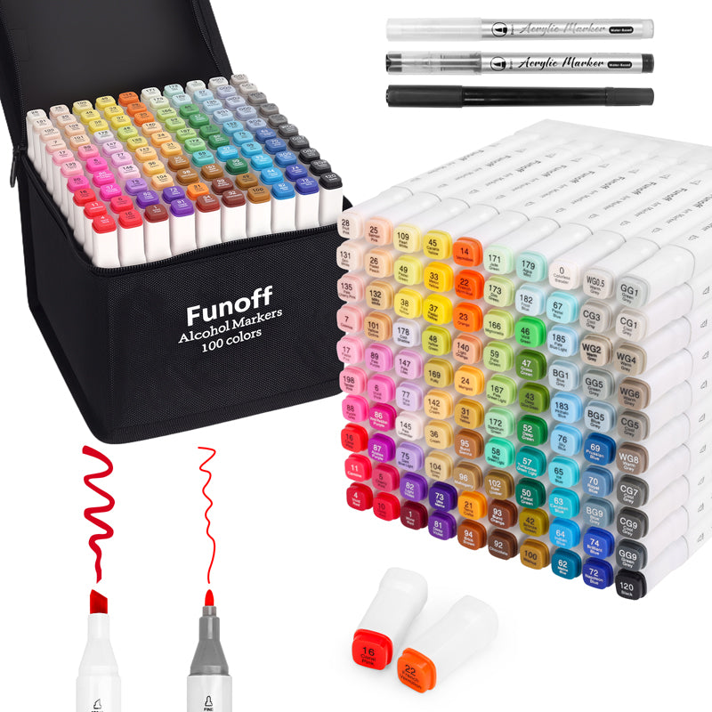 Funoff 100 Colors Dual Tips Alcohol Markers
